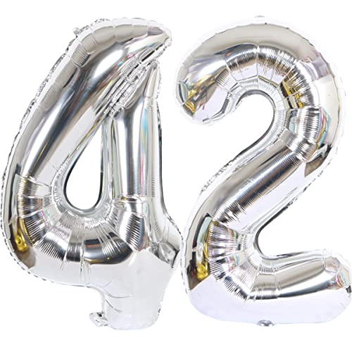 Helium Luftballon 42 Silber Geburtstagsdeko 40" 42 Geburtstag Party Deko Supplies,ballon 42 geburtstag ,42 luftballon silber folienballon 42 geburtstag frau mann ballon 42 geburtstag frauen(42) von Hongyantech