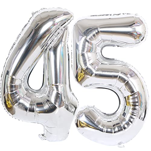 Helium Luftballon 45 Silber Geburtstagsdeko 40" 45 Geburtstag Party Deko Supplies,ballon 45 geburtstag ,45 luftballon silber folienballon 45 geburtstag frau mann ballon 45 geburtstag frauen(45) von Hongyantech