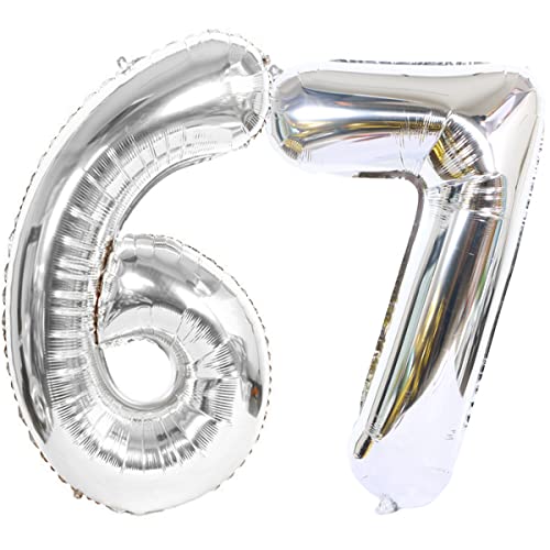 Helium Luftballon 67 Silber Geburtstagsdeko 40" Party Dekoration Supplies, Folienballon für Frau Mann, Ballon für Frauen (67) von Hongyantech