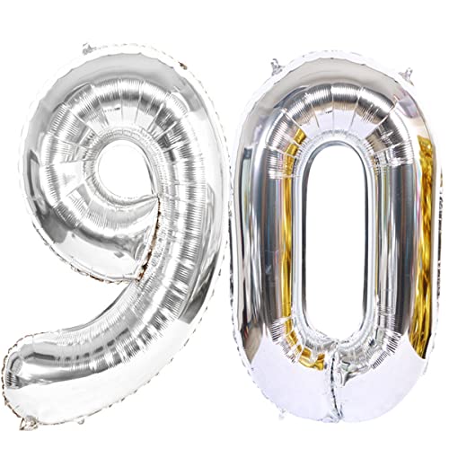 Helium Luftballon 90 Silber Geburtstagsdeko 40" 90 Geburtstag Party Deko Supplies,ballon 90 geburtstag ,90 luftballon silber folienballon 90 geburtstag frau mann ballon 90 geburtstag frauen(90) von Hongyantech