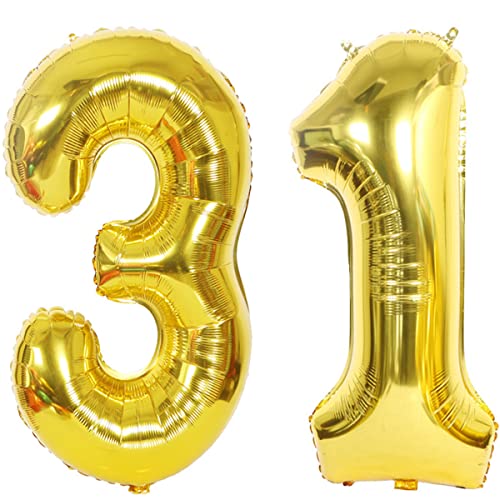 Helium Luftballons Gold 40" für 31. Geburtstag - Party Deko Supplies, Folienballon für Mann und Frau - 31 Luftballon Gold Dekoration von Hongyantech