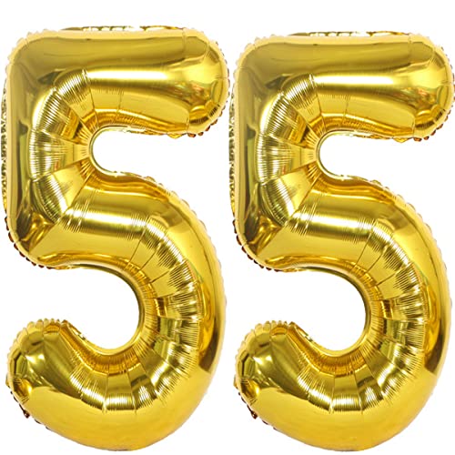 Helium Luftballons Gold 55. Geburtstag Party Deko Set - 40" Folienballon, Ballons für Mann und Frau - Geburtstagsdeko Supplies (55 Stück) von Hongyantech
