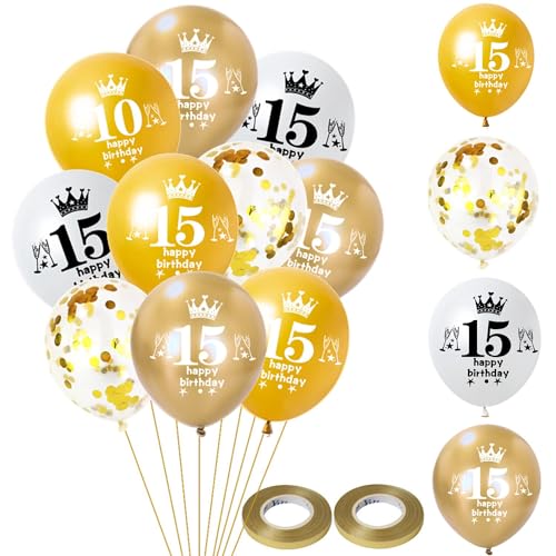Luftballon 15. Geburtstag Jungen Mädchen Deko 14 Stück Gold weiß Ballons 15. Geburtstag Dekoration Happy 15 Latex Ballon Geburtstagsdeko 15 jahre Mädchen Jungen Party deko Luftballon 15. Geburtstag Jungen Mädchen Deko 14 Stück Gold weiß Ballons 15. Geburtstag Dekoration Happy 15 Latex Ballon Geburtstagsdeko 15 jahre Mädchen Jungen Party deko von Hongyantech