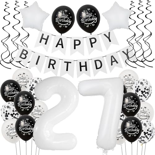Luftballon 27. Geburtstag Schwarz Weiß, Deko für Mann und Frau, Riesen Folienballon Happy Birthday, Tortendeko Luftballon 27. Geburtstag Schwarz Weiß, Deko für Mann und Frau, Riesen Folienballon Happy Birthday, Tortendeko von Hongyantech