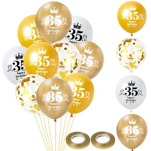 Luftballon 35. Geburtstag Mann Frauen Deko 32 Stück Gold weiß Ballons 35. Geburtstag Dekoration Happy 35 Geburtstag Latex Ballon Geburtstagsdeko 35 jahre Frauen Männer Geburtstag Party deko von Hongyantech