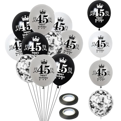Luftballon 45. Geburtstag Mann Frauen Deko 14 Stück Schwarz Silber weiß Ballons 45. Geburtstag Dekoration 45 Latex Ballon Geburtstagsdeko 45 jahre Frauen Männer Party deko von Hongyantech