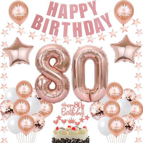 deko 80. Geburtstag Dekoration frau Rosegold Tortendeko 80 Geburtstag frauen Deko Luftballons 80. Geburtstag Party Deko 80 jahre frau Geburtstagsdeko Folienballon 80 Geburtstag Geschenk von Hongyantech
