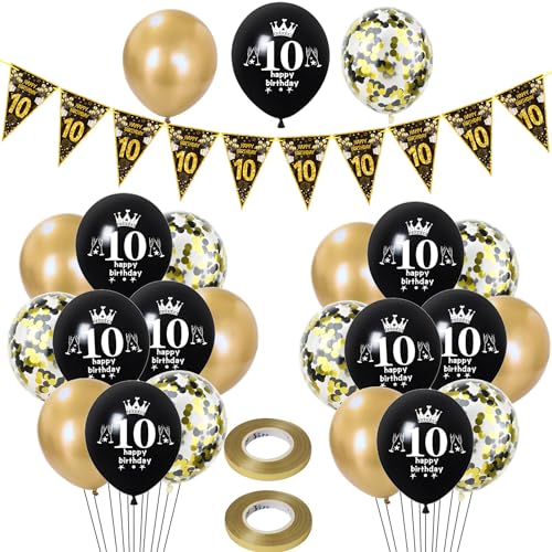 Luftballons 10. Geburtstag Junge Mädchen deko,23 Pcs Schwarz gold Latex ballons, Girlande 10 Geburtstag Party Dekorationen Luftballons für Mädchen Jungen Geburtstagsdeko 10 Jahre Wimpelkette Luftballons 10. Geburtstag Junge Mädchen deko,23 Pcs Schwarz gold Latex ballons, Girlande 10 Geburtstag Party Dekorationen Luftballons für Mädchen Jungen Geburtstagsdeko 10 Jahre Wimpelkette von Hongyantech