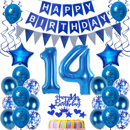 Luftballons 14 Geburtstag Dekoration Junge Ballon Deko 14. Geburtstag Junge blau Geburtstagsdeko 14 jahre Junge Geburtstag Tortendeko 14.geburtstag Junge birthday Banner Party Deko 14 Geburtstag von Hongyantech