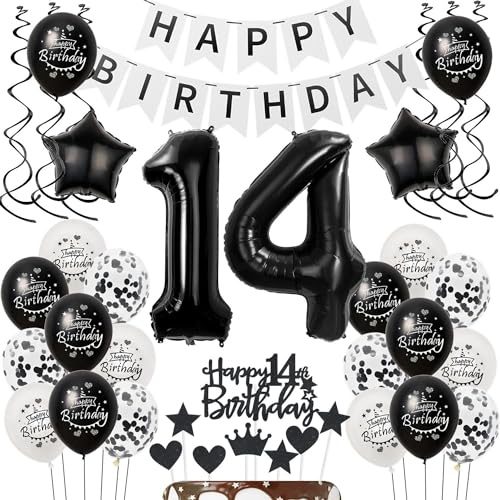 Luftballons 14 Geburtstag Dekoration mädchen Junge Schwarz weiß, deko 14. Geburtstag mädchen,Tortendeko 14 Geburtstag mädchen,Geburtstagsdeko 14 jahre Junge Schwarz Ballon 14. geburtstag mädchen von Hongyantech