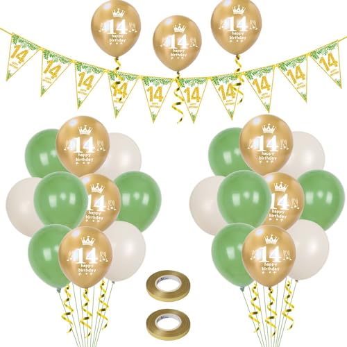 Luftballons 14. Geburtstag Junge Mädchen deko,23 Pcs oliv-grün gold Latex ballons, Girlande 14 Geburtstag Party Dekorationen Luftballons für Mädchen Jungen Geburtstagsdeko 14 Jahre Wimpelkette Luftballons 14. Geburtstag Junge Mädchen deko,23 Pcs oliv-grün gold Latex ballons, Girlande 14 Geburtstag Party Dekorationen Luftballons für Mädchen Jungen Geburtstagsdeko 14 Jahre Wimpelkette von Hongyantech