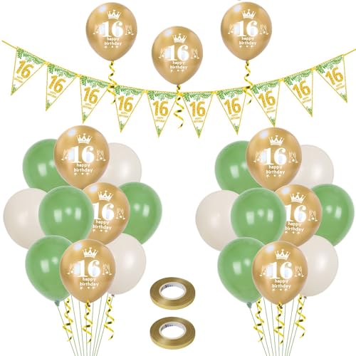 Luftballons 16. Geburtstag Junge Mädchen deko,23 Pcs oliv-grün gold Latex ballons, Girlande 16 Geburtstag Party Dekorationen Luftballons für Mädchen Jungen Geburtstagsdeko 16 Jahre Wimpelkette Luftballons 16. Geburtstag Junge Mädchen deko,23 Pcs oliv-grün gold Latex ballons, Girlande 16 Geburtstag Party Dekorationen Luftballons für Mädchen Jungen Geburtstagsdeko 16 Jahre Wimpelkette von Hongyantech