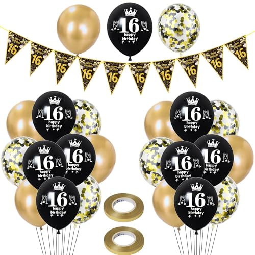Luftballons 16. Geburtstag Junge Mädchen deko ,23 Pcs Schwarz gold Latex ballons, Girlande 16 Geburtstag Party Dekorationen Luftballons für Mädchen Jungen Geburtstagsdeko 16 Jahre Wimpelkette Luftballons 16. Geburtstag Junge Mädchen deko ,23 Pcs Schwarz gold Latex ballons, Girlande 16 Geburtstag Party Dekorationen Luftballons für Mädchen Jungen Geburtstagsdeko 16 Jahre Wimpelkette von Hongyantech
