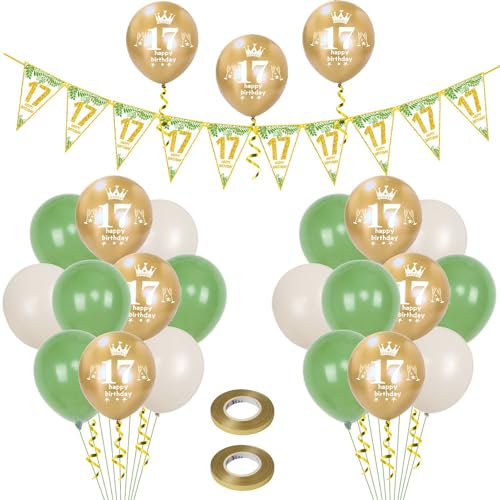 Luftballons 17. Geburtstag Junge Mädchen deko,23 Pcs oliv-grün gold Latex ballons, Girlande 17 Geburtstag Party Dekorationen Luftballons für Mädchen Jungen Geburtstagsdeko 17 Jahre Wimpelkette Luftballons 17. Geburtstag Junge Mädchen deko,23 Pcs oliv-grün gold Latex ballons, Girlande 17 Geburtstag Party Dekorationen Luftballons für Mädchen Jungen Geburtstagsdeko 17 Jahre Wimpelkette von Hongyantech
