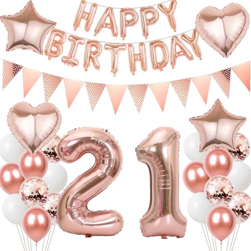 Luftballons 21 Geburtstags deko Frau set, Folienballon 21 jahre Geburtstag Deko RoseGold ballons 21 jahre Geburtstag deko Frau,Geburtstagsdeko 21. geburtstag deko 21 jahre Frauen Mädchen (number 21) von Hongyantech