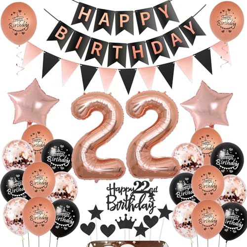 Luftballons 22. Geburtstag Deko Schwarz Rosegold - Ballon Tortendeko für Frauen - Dekoration 22 Jahre Luftballons 22. Geburtstag Deko Schwarz Rosegold - Ballon Tortendeko für Frauen - Dekoration 22 Jahre von Hongyantech