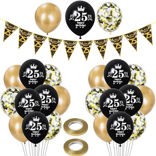 Luftballons 25. Geburtstag Mann Frauen deko ,23 Pcs Schwarz gold Latex ballons,Girlande 25 Geburtstag Party Dekorationen Luftballons für Frauen Männer Geburtstagsdeko 25 Jahre Mann Wimpelkette Luftballons 25. Geburtstag Mann Frauen deko ,23 Pcs Schwarz gold Latex ballons,Girlande 25 Geburtstag Party Dekorationen Luftballons für Frauen Männer Geburtstagsdeko 25 Jahre Mann Wimpelkette von Hongyantech