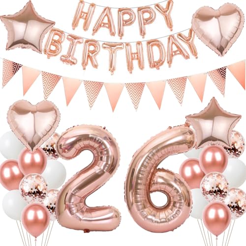 Luftballons 26 Geburtstags deko Frau set, Folienballon 26 jahre Geburtstag Deko RoseGold ballons 26 jahre Geburtstag deko Frau,Geburtstagsdeko 26. geburtstag deko 26 jahre Frauen Mädchen (number 26) von Hongyantech