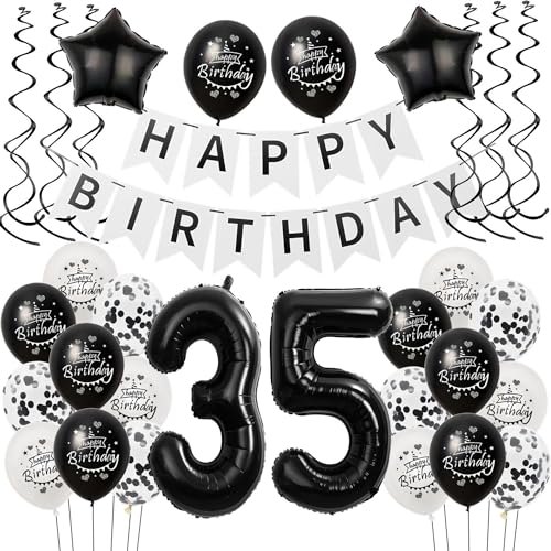Luftballons 35 Geburtstag Dekoration Frauen Mann Schwarz weiß, deko 35. Geburtstag für Frauen Mann,35 Frau Geburtstagsdeko 35 jahre Männer Schwarz , Ballon 35. geburtstag Frauen deko weiß von Hongyantech
