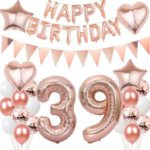 Luftballons 39 Geburtstags deko Frau set, Folienballon 39 jahre Geburtstag Deko RoseGold ballons 39 jahre Geburtstag deko Frau,Geburtstagsdeko 39. geburtstag deko 39 jahre Frauen Mädchen (number 39) von Hongyantech