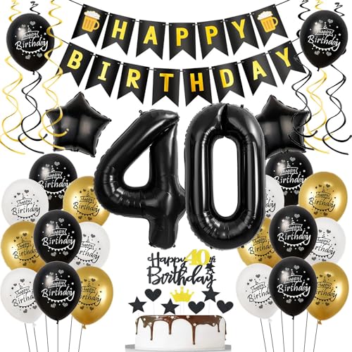 Luftballons 40. Geburtstag Schwarz Golden - Deko für Mann und Frauen Mit Folienballon Zahl 40, Tortendeko und Ballons Luftballons 40. Geburtstag Schwarz Golden - Deko für Mann und Frauen Mit Folienballon Zahl 40, Tortendeko und Ballons von Hongyantech