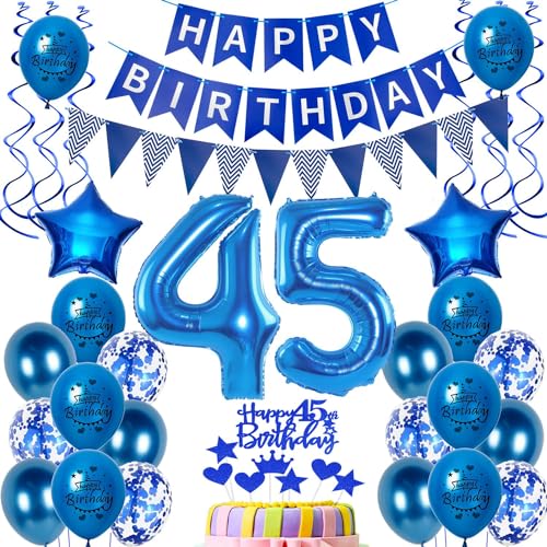 Luftballons 45 Geburtstag Dekoration Mann Ballon Deko 45. Geburtstag Männer blau Geburtstagsdeko 45 jahre Mann Geburtstag Tortendeko 45.geburtstag Männer birthday Banner Party Deko 45 Geburtstag von Hongyantech