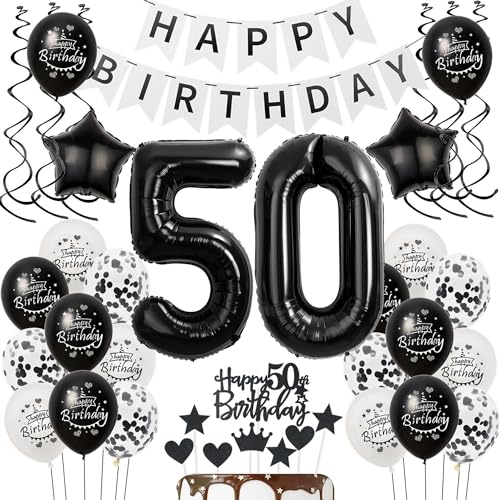 Luftballons 50. Geburtstag Dekoration - Schwarz Weiß, Deko für Männer und Frauen mit Ballons und Tortendeko Luftballons 50. Geburtstag Dekoration - Schwarz Weiß, Deko für Männer und Frauen mit Ballons und Tortendeko von Hongyantech