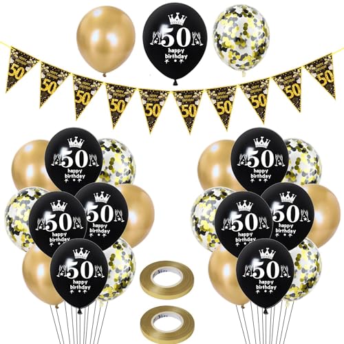 Luftballons 50. Geburtstag Mann Frauen deko ,23 Pcs Schwarz gold Latex ballons,Girlande 50 Geburtstag Party Dekorationen Luftballons für Frauen Männer Geburtstagsdeko 50 Jahre Mann Wimpelkette von Hongyantech