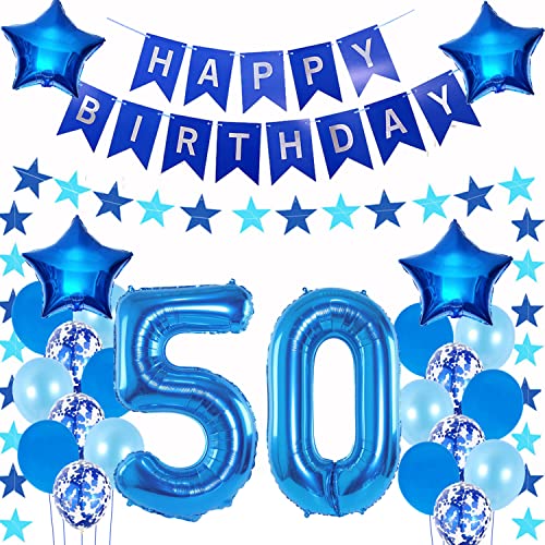 Hongyantech 50. Geburtstag Mann Dekoration Blau: Luftballons, Folienballon, Banner & Bänder Set für Geburtstagsparty Hongyantech 50. Geburtstag Mann Dekoration Blau: Luftballons, Folienballon, Banner & Bänder Set für Geburtstagsparty von Hongyantech
