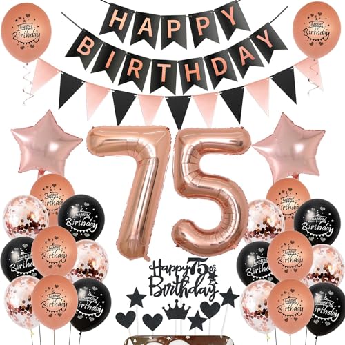 Luftballons 75. Geburtstag Deko für Frauen - Schwarz Rosegold Ballon Set mit Tortendeko und Dekoration für 75 Jahre Luftballons 75. Geburtstag Deko für Frauen - Schwarz Rosegold Ballon Set mit Tortendeko und Dekoration für 75 Jahre von Hongyantech