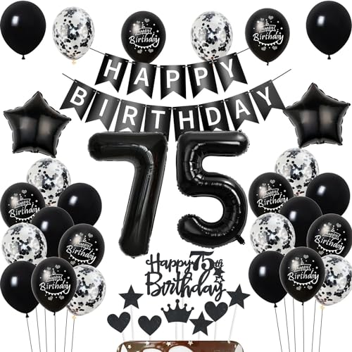 Luftballons 75. Geburtstag Dekoration, Schwarz Tortendeko für Mann und Frau, Geburtstagsdeko 75 Jahre Luftballons 75. Geburtstag Dekoration, Schwarz Tortendeko für Mann und Frau, Geburtstagsdeko 75 Jahre von Hongyantech