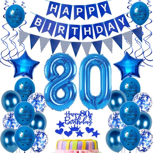 Luftballons 80 Geburtstag Dekoration Mann Ballon Deko 80. Geburtstag Männer blau Geburtstagsdeko 80 jahre Mann Geburtstag Tortendeko 80.geburtstag Männer birthday Banner Party Deko 80 Geburtstag von Hongyantech