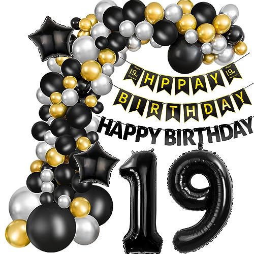 Luftballons Girlande 19 Geburtstag Deko Junge Schwarz silber gold Ballon Girlande 19. Geburtstag Junge 19 Jahre Geburtstagdeko ballon Deko 19. Geburtstag Junge Luftballons 19 Birthday Dekoration von Hongyantech