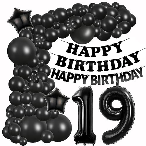 Luftballons Girlande 19 Geburtstag Deko Mädchen Junge Schwarz Luftballons deko 19. Geburtstag Mädchen Junge 19 Jahre Geburtstagdeko Happy 19 Birthday Girlande Ballons 19. Geburtstag Deko Schwarz von Hongyantech