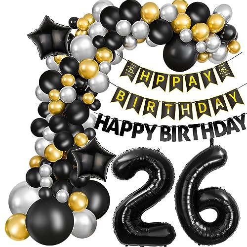 Luftballons Girlande 26 Geburtstag Deko Mann Schwarz silber gold Ballon Girlande 26. Geburtstag Mann 26 Jahre Geburtstagdeko ballon Deko 26. Geburtstag Männer Luftballons 26 Birthday Dekoration von Hongyantech