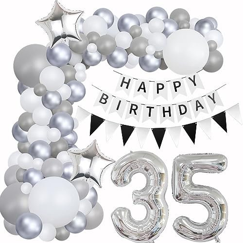 Luftballons Girlande 35 Geburtstag Deko Frauen Mann Luftballons Silber grau Weiß deko 35. Geburtstag Frau Männer 35 Jahre Geburtstagdeko Silber Happy 35 Birthday Girlande Ballons Deko Weiß silber von Hongyantech