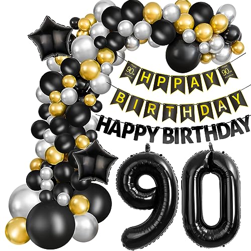 Luftballons Girlande 90 Geburtstag Deko Mann Schwarz silber gold Ballon Girlande 90. Geburtstag Mann 90 Jahre Geburtstagdeko ballon Deko 90. Geburtstag Männer Luftballons 90 Birthday Dekoration von Hongyantech