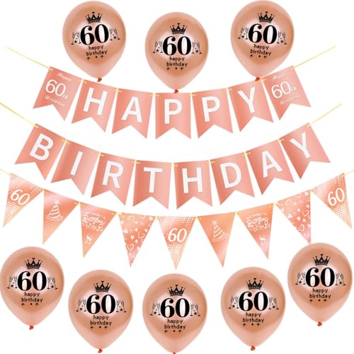 Rosegold Girlande Happy 60th Birthday Banner +60th Geburtstag Triangle Flag Banner + 8 pcs Happy 60th Birthday luftballons 60.Geburtstag deko für Frau Mädchen,60 Geburtstag Frauen party dekoration Rosegold Girlande Happy 60th Birthday Banner +60th Geburtstag Triangle Flag Banner + 8 pcs Happy 60th Birthday luftballons 60.Geburtstag deko für Frau Mädchen,60 Geburtstag Frauen party dekoration von Hongyantech