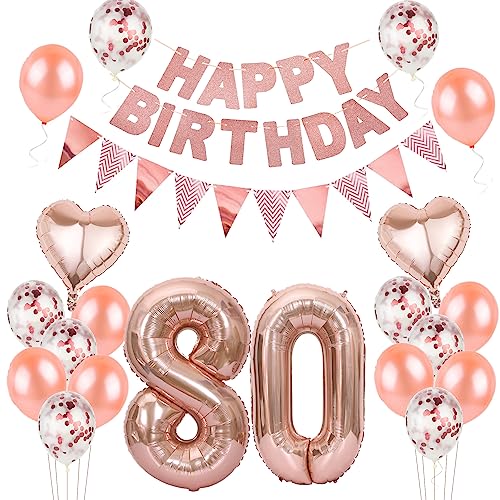 Luftballons 80. geburtstag Frauen deko rosegold,Geburtstagsdeko 80 jahre Frauen,ballons 80 Geburtstag Dekoration,deko 80. Geburtstag Frauen Deko rosegold,geburtstags banner 80 geburtstag deko von Hongyantech