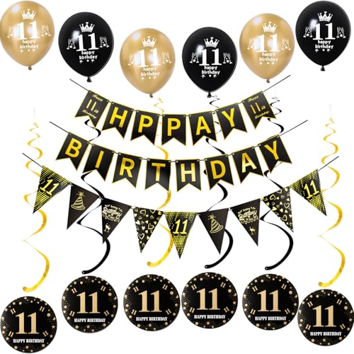 Schwarz gold Girlande Happy 11th Birthday+ Dreiecksflaggen + 11 Geburtstag Hängedeko ,luftballons 11 Geburtstag deko für junge mädchen,deko 11. Geburtstag junge geburtstagsdeko 11 jahre Mädchen Schwarz gold Girlande Happy 11th Birthday+ Dreiecksflaggen + 11 Geburtstag Hängedeko ,luftballons 11 Geburtstag deko für junge mädchen,deko 11. Geburtstag junge geburtstagsdeko 11 jahre Mädchen von Hongyantech