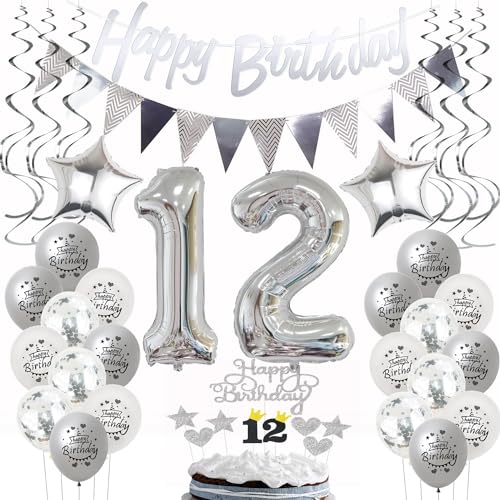 Silber Geburtstagsdeko 12 Jahre Mädchen Junge,ballon 12 Geburtstag Mädchen Deko, Luftballons 12. Geburtstag Deko Mädchen silber,Party Deko 12. Geburtstag Junge Tortendeko 12 Geburtstag Mädchen Silber Geburtstagsdeko 12 Jahre Mädchen Junge,ballon 12 Geburtstag Mädchen Deko, Luftballons 12. Geburtstag Deko Mädchen silber,Party Deko 12. Geburtstag Junge Tortendeko 12 Geburtstag Mädchen von Hongyantech