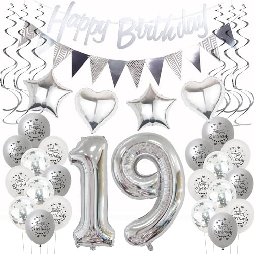Silber Geburtstagsdeko 19 Jahre Mädchen Jungen,ballon 19 Geburtstag Mädchen Deko, Luftballons 19. Geburtstag Dekoration Mädchen silber,Party Deko 19. Geburtstag Junge 19 Jahre Geburtstagsdeko Silber Geburtstagsdeko 19 Jahre Mädchen Jungen,ballon 19 Geburtstag Mädchen Deko, Luftballons 19. Geburtstag Dekoration Mädchen silber,Party Deko 19. Geburtstag Junge 19 Jahre Geburtstagsdeko von Hongyantech