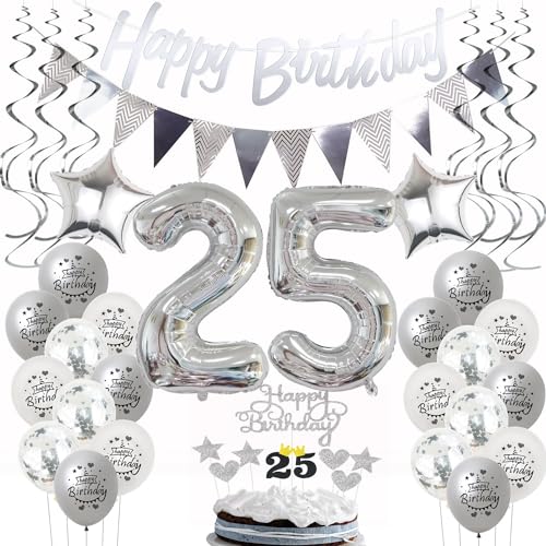 Silber Geburtstagsdeko 25 Jahre - Luftballons, Tortendeko für Frauen und Männer - Party Dekoration zum 25. Geburtstag Silber Geburtstagsdeko 25 Jahre - Luftballons, Tortendeko für Frauen und Männer - Party Dekoration zum 25. Geburtstag von Hongyantech