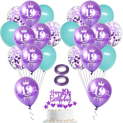 Violett Luftballon 19. Geburtstag Mädchen Deko 22 Stück lila blau Happy 19th Birthday Latex Ballons 19. Geburtstag Dekoration Geburtstagsdeko 19 jahre Mädchen Tortendeko 19 Geburtstag Mädchen deko von Hongyantech