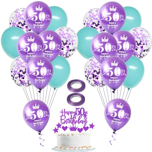 Violett Luftballon 50. Geburtstag Frauen Deko 22 Stück lila blau Happy 50th Birthday Latex Ballons 50. Geburtstag Dekoration Geburtstagsdeko 50 jahre Frauen Tortendeko 50 Geburtstag Frauen deko von Hongyantech