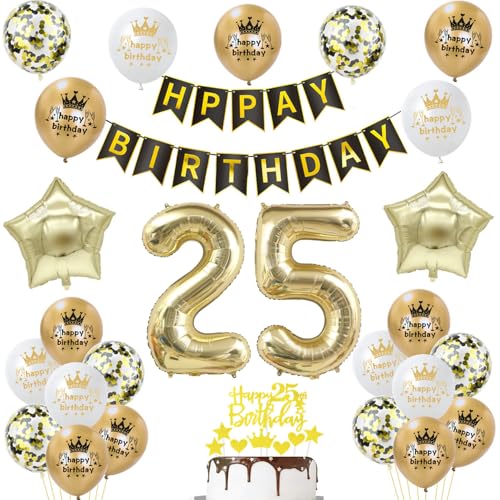 Hongyantech 25. Geburtstag Deko Schwarz Gold: Banner, Luftballons, Konfetti, Nummernballons, Sternfolienballons, Dreiecksflaggen, Band, Tortendeko für Mann und Frau Hongyantech 25. Geburtstag Deko Schwarz Gold: Banner, Luftballons, Konfetti, Nummernballons, Sternfolienballons, Dreiecksflaggen, Band, Tortendeko für Mann und Frau von Hongyantech
