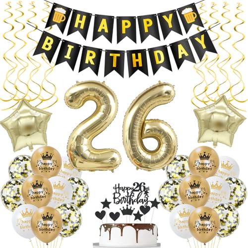 deko 26. geburtstag Frauen Mann deko Schwarz gold ballon 26. geburtstag Mann,deko 26 geburtstag Mann Schwarz luftballon 26.geburtstag deko Mann geburtstagsdeko 26 jahre Geburtstag Deko Männer Frau von Hongyantech