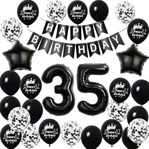 deko 35. geburtstag frauen mann deko Schwarz ballon 35. geburtstag frau deko luftballon 35. geburtstag deko Schwarz 35 Geburtstag girlande banner geburtstagsdeko 35 jahre Männer dekoration Schwarz von Hongyantech