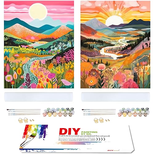 2 Stück Sonnenaufgang Malen Nach Zahlen Erwachsene-Berg Painting by Numbers,DIY Handgemalt Ölgemälde Kit für Anfänger und Erwachsene Mit 2 Separate Sätze Von Malwerkzeugen und Acrylfarben 40x50CM von Hongyrjy