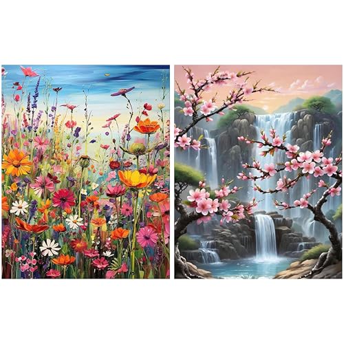Hongyrjy 2 Stück Blumen Diamond Painting Erwachsene-Blumen Diamant Painting Bilder,Blumen 5D Diamend Painting als für Geschenk Zuhause Wanddekoration 12x16inch von Hongyrjy